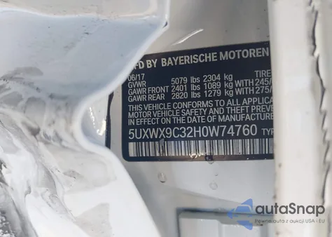 2017 BMW X3 xDrive28I z USA, uszkodzony, nr VIN 5UXWX9C32H0W74760